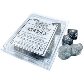 Chessex Ten D10 Dice Set - Borealis Light Smoke/Silver