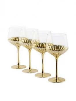 Waterside Set Of 4 Gold Art Deco Wine Glasses
