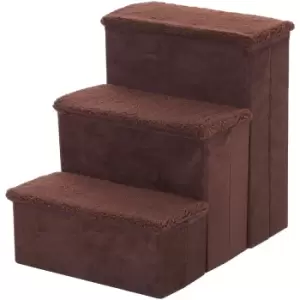 3 Step Pet Stairs Portable Mobility Assistance w/ Washable Cover Brown - Pawhut
