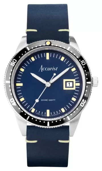 Accurist 72002 Dive Mens Blue Dial Blue Leather Strap Watch