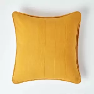 Cotton Rajput Ribbed Mustard Yellow Cushion Cover, 45 x 45cm - Yellow - Homescapes