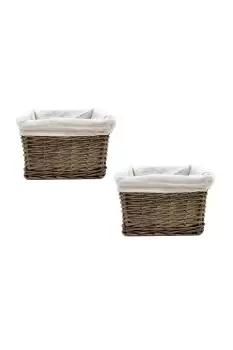 Set Of 2 Wicker Storage Basket With Cloth Lining 22 x 22 x 14.5 cm