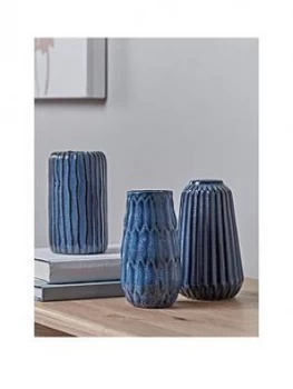 Cox & Cox Set Of 3 Textured Blue Vases