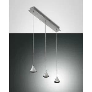 Fabas Luce Delta LED Straight Bar Pendant Ceiling Light Satin Aluminum Glass