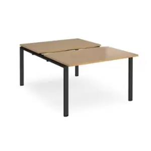 Bench Desk 2 Person Rectangular Desks 1200mm With Sliding Tops Oak Tops With Black Frames 1600mm Depth Adapt