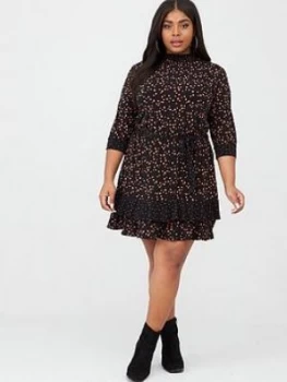 Oasis Curve Three Quarter Sleeve Patched Spot Blouse Dress - Multi Black, Multi Black, Size XL, Women