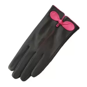 Eastern Counties Leather Womens/Ladies Contrast Bow Leather Gloves (M) (Black/Fuchsia)