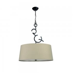 Ceiling Pendant 3 Light E27 Round with Taupe Shades Brown Oxide