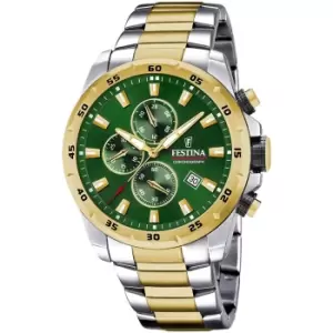Festina F20562/3 Mens Green Dial Two Tone Steel Bracelet Wristwatch