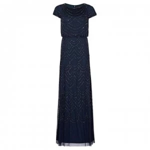 Adrianna Papell Short Sleeve Beaded Gown - Navy