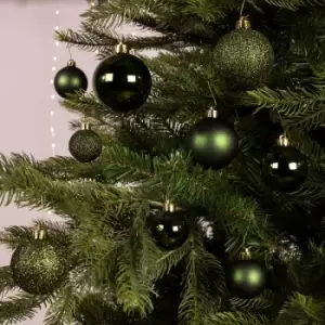 Decoris - Assorted 30 Shatterproof Pine Green Christmas Baubles Shiny / Matt / Glitter