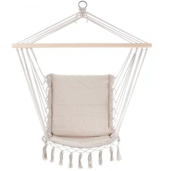 Hanging Chair Garden Outdoor 150kg Swing Hammock Rope Seat Cotton Lounger Cream - Detex
