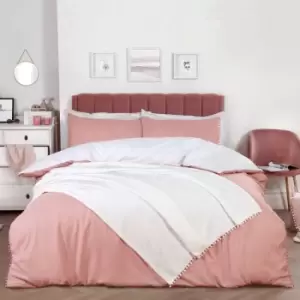Dreamscene Pom Pom Duvet Cover With Pillowcase Bedding Set Blush White Single