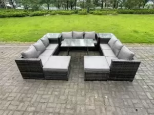 11 Seater Wicker PE Rattan Outdoor Furniture Lounge Sofa Garden Dining Set with Dining Table Side Table