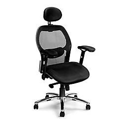 Nautilus Designs Ltd. High Back Mesh Synchronous Executive Armchair with Adjustable Lumbar Support, Arms, Headrest and Chrome Base - Black