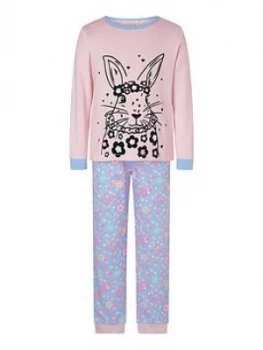 Monsoon Girls Bunny Jersey Pyjama Set - Pink, Size 3-4 Years, Women