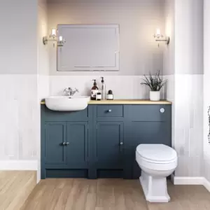 1500 - 1800mm Indigo Blue Toilet and Sink Unit with Oak Worktop - Aylesford