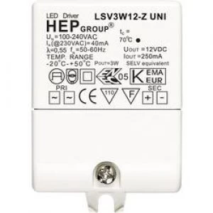 LED transformer Constant voltage 3W 12V 0 0.25 A