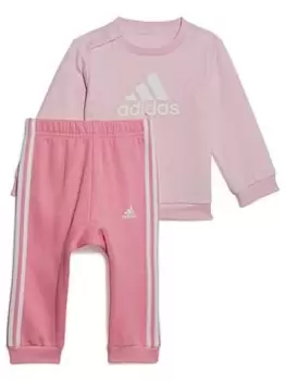 adidas Infants Badge Of Sport Crew & Jog Pant Set - Pink, Size 12-18 Months