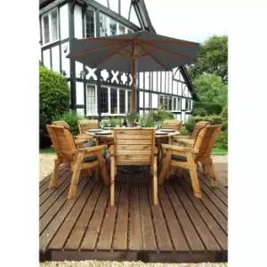 Charles Taylor Eight Seater Circular Table Set with Grey Seat/Bench Cushions, Parasol and Base