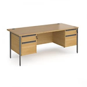 Dams International Straight Desk with Oak Coloured MFC Top and Graphite H-Frame Legs and 2 x 2 Lockable Drawer Pedestals Contract 25 1800 x 800 x 725m
