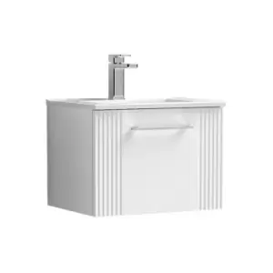 Deco Satin White 500mm Wall Hung Single Drawer Vanity Unit with 18mm Profile Basin - DPF191B - Satin White - Nuie