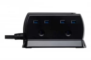 Masterplug 4 Gang 2m Compact Switch Surge USB Extension Lead Black Plastic