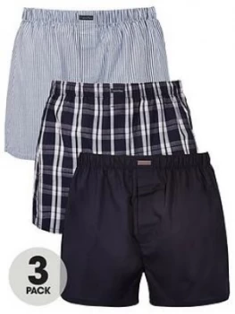 Calvin Klein 3 Pack Woven Boxer Shorts - Blue/Grey, Blue, Size XL, Men