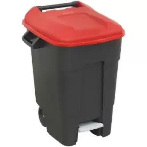 100 Litre Capacity Wheelie Bin with Foot Pedal - Two 200mm Wheels - Red