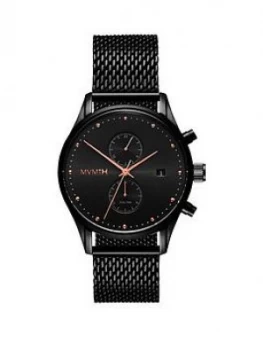 MVMT Voyager Black and Rose Gold Detail Chronograph Dial Black IP Stainless Steel Mesh Strap Mens Watch, One Colour, Men