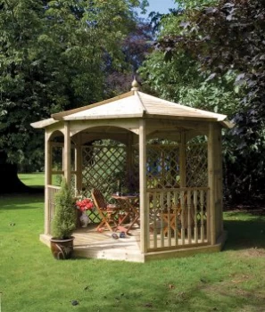 Grange Fencing Regis Octagon Wooden Gazebo with Glass Panels - Mirror and Balustrade