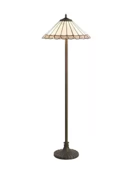 2 Light Stepped Design Floor Lamp E27 With 40cm Tiffany Shade, Grey, Crystal, Aged Antique Brass