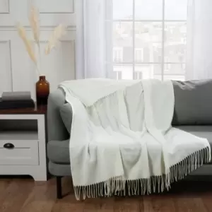 Highams Plain Soft Tassel Trim Knit Fleece Throw Blanket Cream 150 X 200Cm