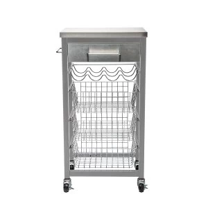 Hahn Ashwell Grey Kitchen Trolley with Stainless Steel Top