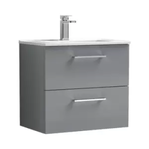 Arno Gloss Cloud Grey 600mm Wall Hung 2 Drawer Vanity Unit with 18mm Profile Basin - ARN1324B - Cloud Grey - Nuie