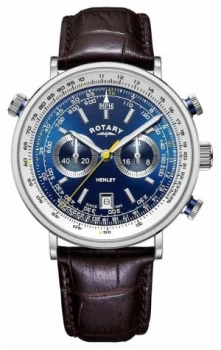 Rotary Mens Henley Chronograph Blue Dial Brown Watch