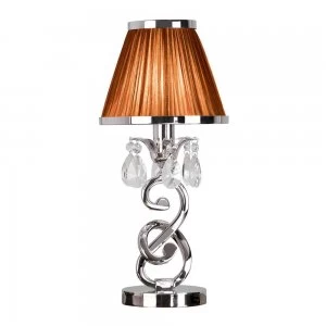 1 Light Small Table Lamp Polished Nickel Plate with Chocolate Shade, E14