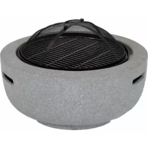 60cm Round Magnesia Fire Pit with Mesh Cover Cooking Grill - Stone & Black - Charles Bentley