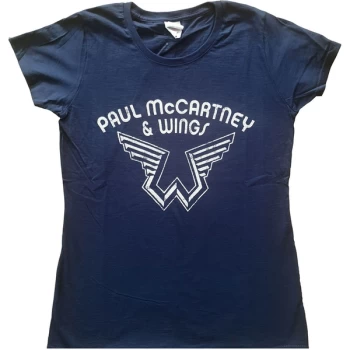 Paul McCartney - Wings Logo Womens Medium T-Shirt - Blue