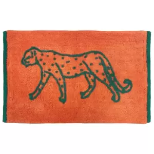 Furn. Leopard Knitted Cotton Anti-slip Bath Mat Orange