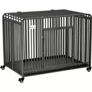Pawhut - Rolling Heavy Dut Dog Crate for Medium, Large Dogs w/ Removable Tray - Black