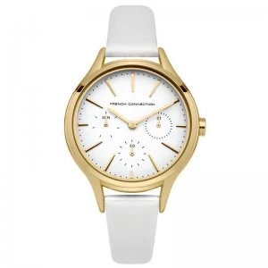 French Connection Leather Strap Watch with White Dial