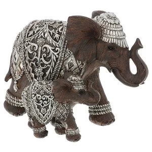 Silver Iron Elephant Mum/Baby Ornament