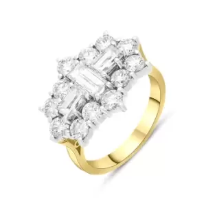 18ct Yellow Gold 3.00ct Diamond Baguette Round Brilliant Cut Vintage Style Cluster Ring