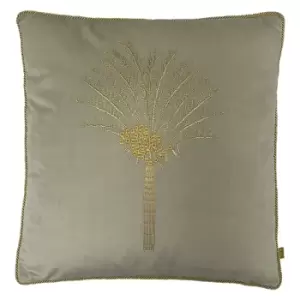 Desert Palm Embroidered Velvet Cushion Ivory, Ivory / 50 x 50cm / Polyester Filled