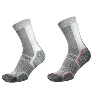 1000 Mile Trek Sock Ladies (Twin Pack) (Recycled) Silver/Blue+Silver/Pink Small