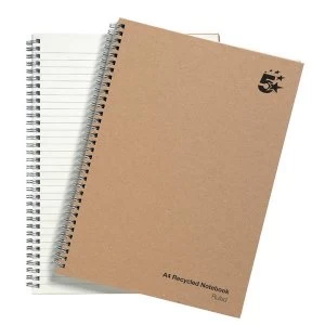 5 Star Notebook Wirebound Hard Cover Recycled 80gsm A4 Manilla Pack 5