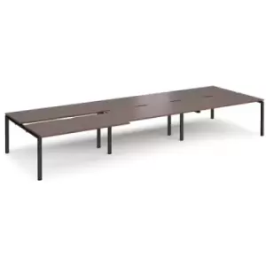 Bench Desk 6 Person Rectangular Desks 4800mm With Sliding Tops Walnut Tops With Black Frames 1600mm Depth Adapt