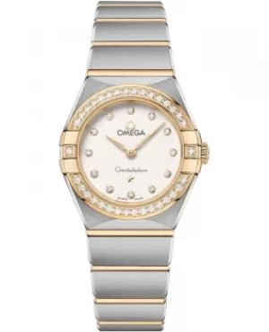 Omega Constellation Manhattan Quartz 25mm Silver Dial Diamond Yellow Gold and Stainless Steel Womens Watch 131.25.25.60.52.002 131.25.25.60.52.002