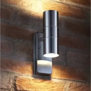 Auraglow Dusk Till Dawn Sensor Stainless Steel Up & Down Outdoor Wall Light - AVEBURY - Warm White